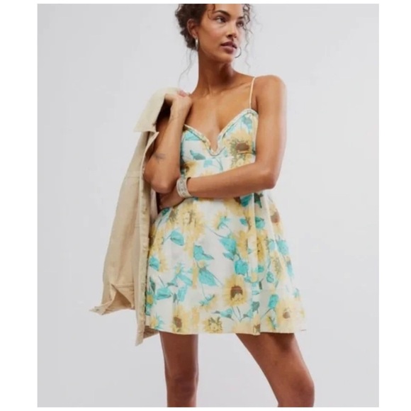 Free People | Altura Printed Mini Dress Pale Sunflower Combo | L - Picture 1 of 16